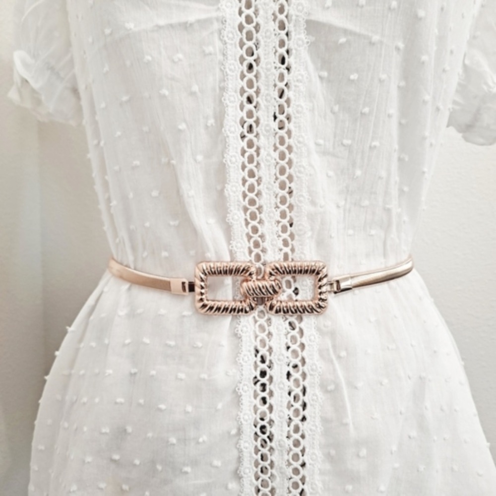 Women’s Rose Gold Decorative Waist Belt - Slim Metallic Chainlink Buckle